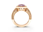 Milgrain Halo Engagement Ring Setting for Fancy Pink Princess Cut Center with Pave Band and Prong Head in Rose Gold