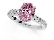 Solitaire Engagement Ring Setting for Fancy Pink Oval Center with Single Row Accent Band and Prong Head in Platinum