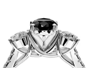 3 Stone Engagement Ring Setting for Fancy Black Pear-Shaped Center with Crossover Basket, Pave Band and Prong Head in Platinum