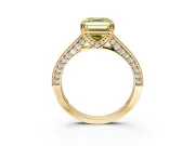 Solitaire Engagement Ring Setting for Fancy Yellow Asscher Cut Center with Milgrain-Framed Pave Band and Prong Head in Yellow Gold
