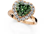 Halo Engagement Ring Setting for Fancy Green Heart-Shaped Center with Thin Plain Band and Prong Head in Rose Gold