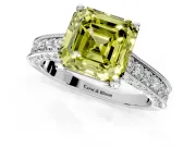 Solitaire Engagement Ring Setting for Fancy Yellow Asscher Cut Center with Milgrain-Framed Pave Band and Prong Head in Sterling Silver