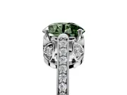 Cathedral Engagement Ring Setting for Fancy Green Round Cut Center with Antique-Style Pave Band and Prong Head in White Gold