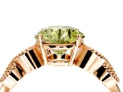 Leaf Engagement Ring Setting for Fancy Yellow Round Cut Center with Milgrain Accent Band and Prong Head in Rose Gold