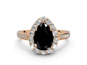 Floral Halo Engagement Ring Setting for Fancy Black Pear-Shaped Center with Large Halo Accents and Prong Head in Rose Gold