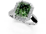 Halo Engagement Ring Setting for Fancy Green Radiant Cut Center with Square Band and Prong Head in White Gold