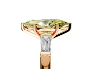 3 Stone Engagement Ring Setting for Fancy Yellow Marquise Center with Tapered Baguettes, Plain Band and Prong Head in Rose Gold