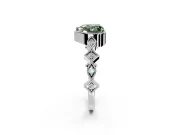 Milgrain Bezel Engagement Ring Setting for Fancy Green Heart-Shaped Center with Marquise Stations and Bezel Head in Platinum