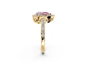 Halo Engagement Ring Setting for Fancy Pink Pear-Shaped Center with Heart-Shaped Openwork, Pave Band and Prong Head in Yellow Gold