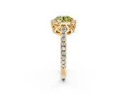 Accent Halo Engagement Ring Setting for Fancy Yellow Round Cut Center with Full-Length Pave Band and Prong Head in Yellow Gold