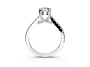 Solitaire Engagement Ring Setting for Fancy Pink Pear-Shaped Center with Widening Pave Band and Claw Prong Head in White Gold