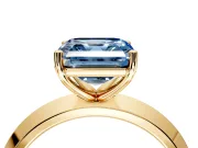 Solitaire Engagement Ring Setting for Fancy Blue Asscher Cut Center with Wide Knife Ridge Band and Prong Head in Yellow Gold