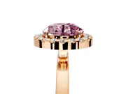 Halo Engagement Ring Setting for Fancy Pink Round Cut Center with Thin Plain Band and Prong Head in Rose Gold