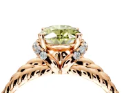 Halo Engagement Ring Setting for Fancy Yellow Oval Center with Rope Twist Split Shank and Prong Head in Rose Gold