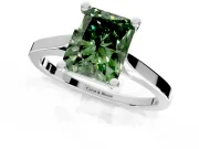 Solitaire Engagement Ring Setting for Fancy Green Radiant Cut Center with Tapered Shoulders and Prong Head in White Gold