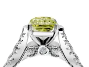 Solitaire Engagement Ring Setting for Fancy Yellow Radiant Cut Center with Pave Cathedral Shoulders and Prong Head in Platinum