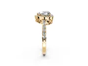 Halo Engagement Ring Setting for Heart-Shaped Center with Heart-Shaped Openwork, Pave Band and Prong Head in Yellow Gold