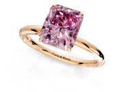 Low-Set Solitaire Engagement Ring Setting for Fancy Pink Radiant Cut Center with Thin Plain Band and Prong Head in Rose Gold