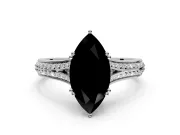 Solitaire Engagement Ring Setting for Fancy Black Marquise Center with Pave Rail Split Shank and Prong Head in Sterling Silver
