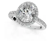 Halo Engagement Ring Setting for Oval Center with Inner Milgrain Border and Prong Head in Sterling Silver