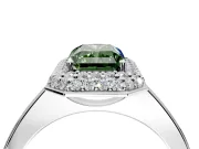 Halo Engagement Ring Setting for Fancy Green Radiant Cut Center with Plain Tapered Band and Prong Head in White Gold