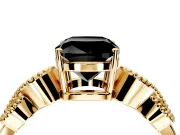 Leaf Engagement Ring Setting for Fancy Black Cushion Cut Center with Milgrain Accent Band and Prong Head in Yellow Gold
