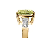 3 Stone Engagement Ring Setting for Fancy Yellow Radiant Cut Center with Baguette Accents and Prong Head in Yellow Gold