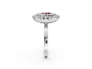 Halo Engagement Ring Setting for Fancy Pink Round Cut Center with Milgrain Bezel Rim, Plain Band and Prong Head in White Gold