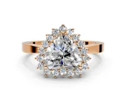 Starburst Halo Engagement Ring Setting for Heart-Shaped Center with Flat Cathedral Band and Prong Head in Rose Gold