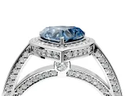 Halo Engagement Ring Setting for Fancy Blue Heart-Shaped Center with Framed Halo, Pave Band and Prong Head in Platinum