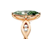 Solitaire Engagement Ring Setting for Fancy Green Marquise Center with Accented Twist Band and Leaf Prong Head in Rose Gold