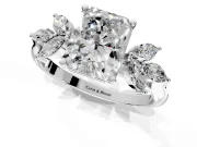 Floral Cluster Engagement Ring Setting for Radiant Cut Center with Marquise Accents and Prong Head in Platinum