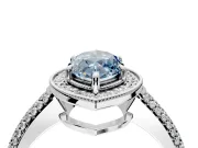 Milgrain Halo Engagement Ring Setting for Fancy Blue Marquise Center with Three-Sided Pave Band and Prong Head in Platinum