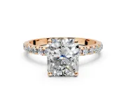 Solitaire Engagement Ring Setting for Radiant Cut Center with Micro Pave Band and Prong Head in Rose Gold