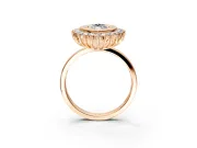 Halo Engagement Ring Setting for Marquise Center with Milgrain Bezel Rim, Plain Band and Prong Head in Rose Gold