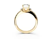 Paired Accent Engagement Ring Setting for Fancy Green Radiant Cut Center with Pave Band and Prong Head in Yellow Gold
