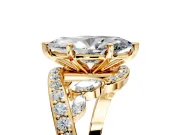Solitaire Engagement Ring Setting for Marquise Center with Pave Bypass Twist Band and Prong Head in Yellow Gold