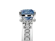 Solitaire Engagement Ring Setting for Fancy Blue Cushion Cut Center with Raised Channel Band and Prong Head in Sterling Silver