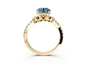 Leaf Motif Engagement Ring Setting for Fancy Blue Round Cut Center with Pave Band and Prong Head in Yellow Gold