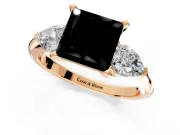 3 Stone Engagement Ring Setting for Fancy Black Princess Cut Center with Large Pear-Shaped Accents and Prong Head in Rose Gold