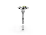 Halo Engagement Ring Setting for Fancy Yellow Heart-Shaped Center with Milgrain Frame, Pave Band and Prong Head in Platinum