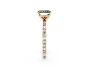 Solitaire Engagement Ring Setting for Fancy Green Radiant Cut Center with Fine Pave Band and Claw Prong Head in Rose Gold