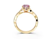 Solitaire Engagement Ring Setting for Fancy Pink Cushion Cut Center with Twisted Pave Split Shank and Prong Head in Yellow Gold