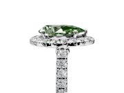 Halo Engagement Ring Setting for Fancy Green Pear-Shaped Center with Narrowing Pave Band and Prong Head in White Gold