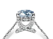Solitaire Engagement Ring Setting for Fancy Blue Oval Center with Widening Pave Band and Claw Prong Head in Sterling Silver