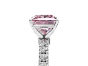 Open Basket Engagement Ring Setting for Fancy Pink Princess Cut Center with Pave Band and Prong Head in Sterling Silver