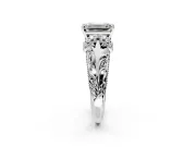 Solitaire Engagement Ring Setting for Emerald Cut Center with Filigree Accent Basket and Prong Head in White Gold