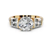 Channel-Set Engagement Ring Setting for Round Cut Center with Baguette Band and Prong Head in Yellow Gold
