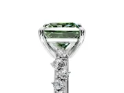 Solitaire Engagement Ring Setting for Fancy Green Princess Cut Center with Trailing Leaf Accent Band and Prong Head in Platinum