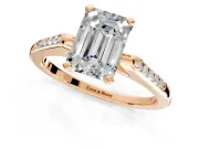 Solitaire Engagement Ring Setting for Emerald Cut Center with Channel Accents and Prong Head in Rose Gold